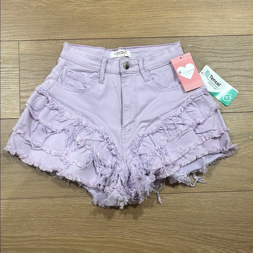 Vibrant High Waist Purple Shorts with Frayed Hem